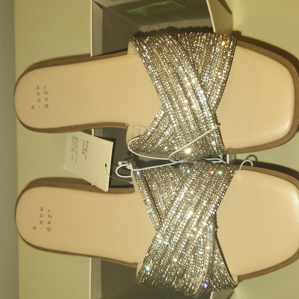 Women's Felicia Rhinestone Slide Sandals - A New Day